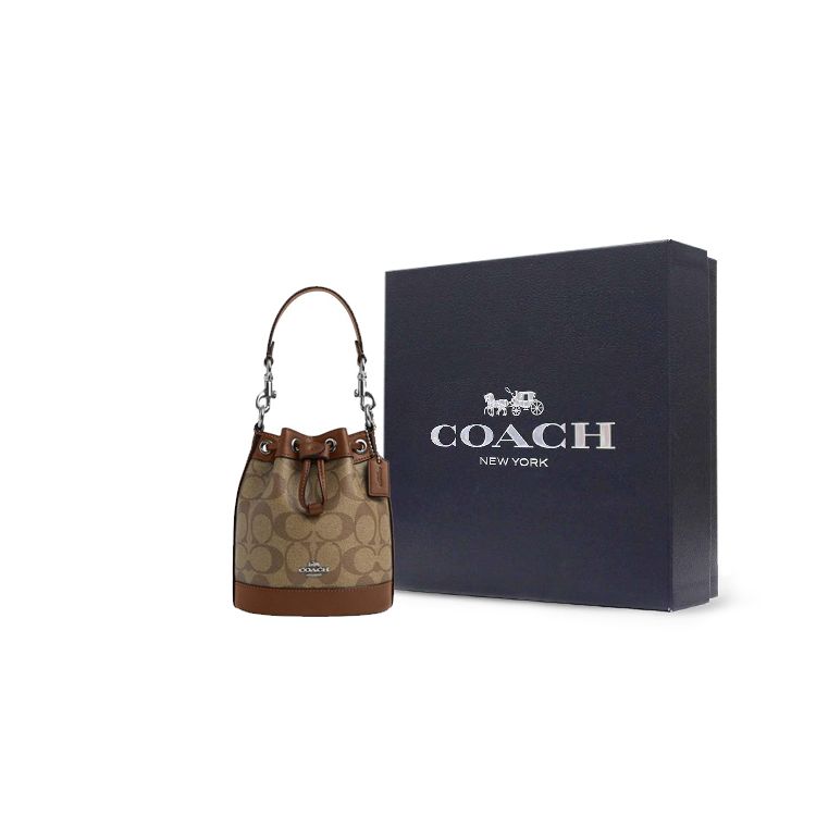 Coach Dempsey 14 Classic Vintage Floral Print Drawstring Bucket Bag Women Bags Brown CR145-SVWQ3