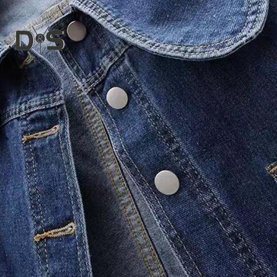 Women Denim Jacket Retro Single-breasted Doll Collar Long Sleeves Solid Color Side Pockets Lady Coat Commuting Shopping Coat