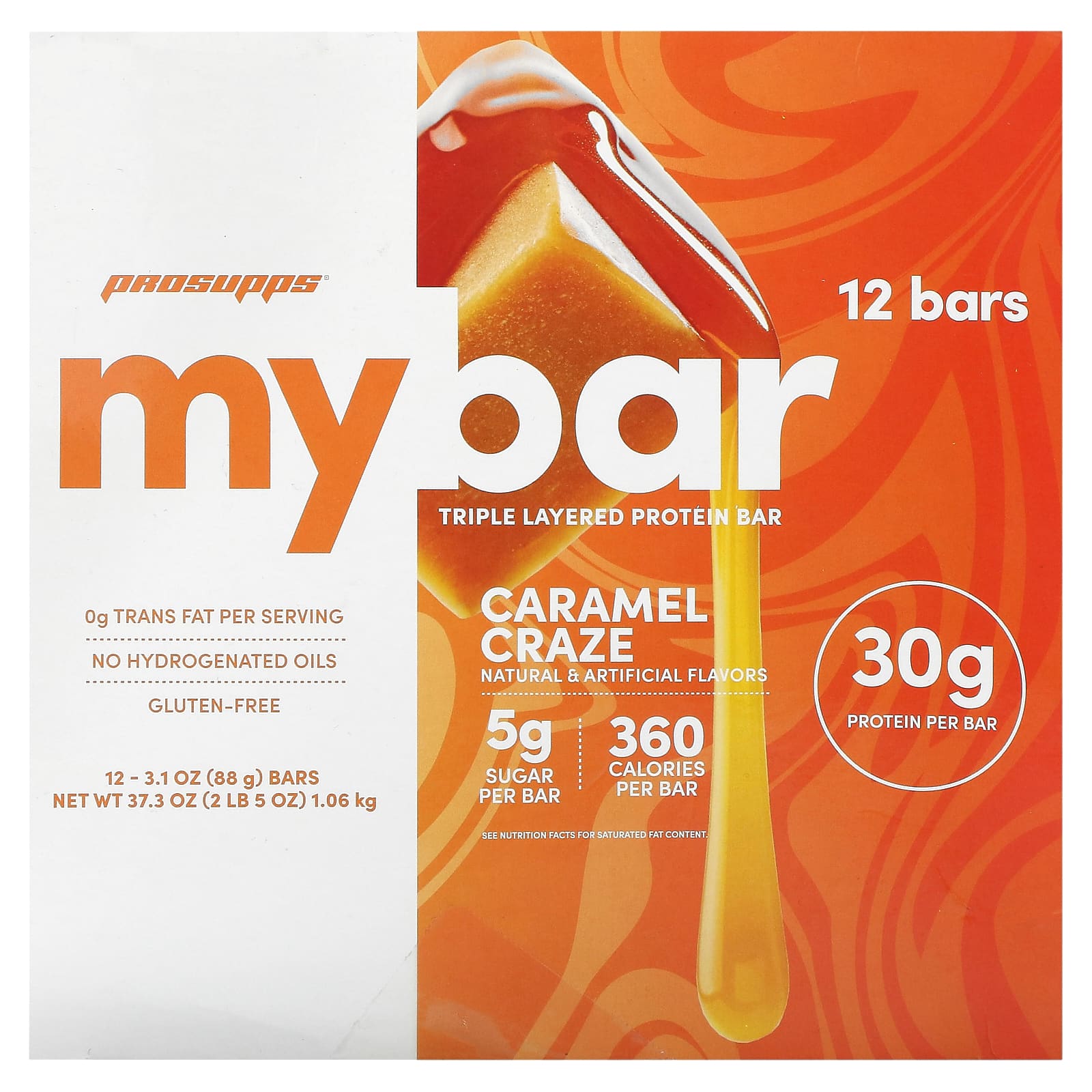 

My Bar, Triple Layer Protein Bar, Caramel Craze, 12 Bars, 88 g (3.1 oz) each
