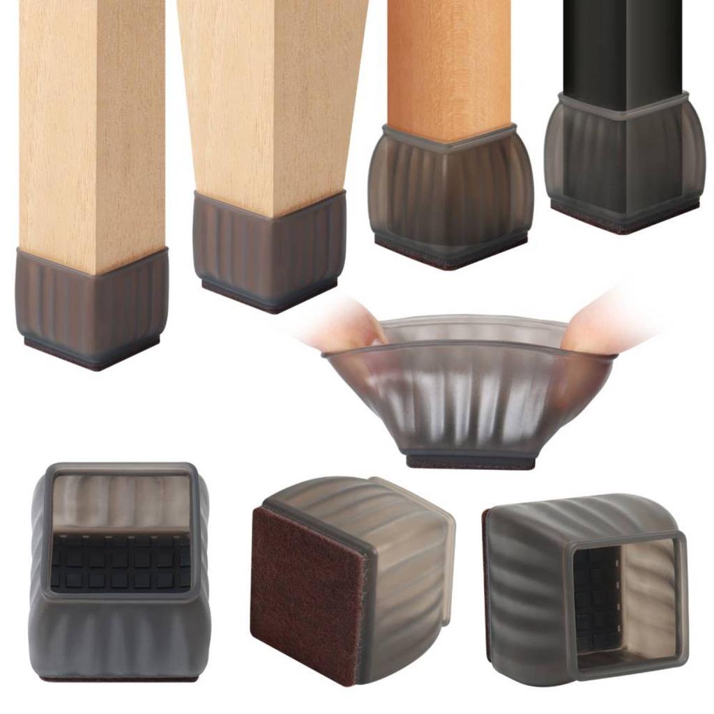 16PCS Chair Leg Cover with Felt Pads Furniture Feet Caps TPE Round Square Anti Slip Table Leg Mat Floor Protectors Socks