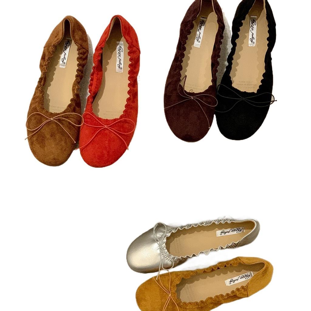 Flat-bottomed Small Silver Retro Light Mouth Gentle Single Shoes Women's Autumn New Bow Fairy Ballet Style Commuter Ladyshoes