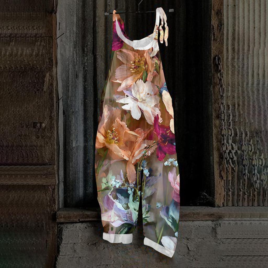 Women's Retro Printed Casual Loose, Retro Overalls Cotton And Linen One,piece Pants