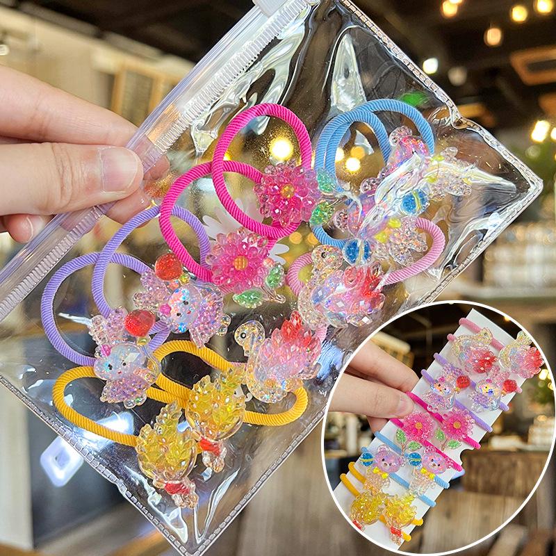 Korean Style Cartoon Hair Tie Set: Cute, High-Elastic Hair Bands for Girls - 5 Colorful Pairs