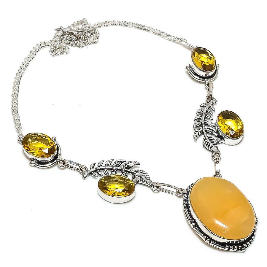 

Yellow Aventurine, Citrine Gemstone 925 Sterling Silver Necklace 18