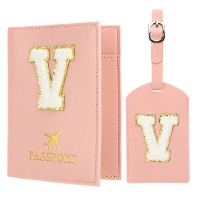 Travel Passport Luggage Tag Set with Initial Passport Cover and Alphabet Chenille Letter Travel Wallet Bag Suitcase Identifier for Women and Family