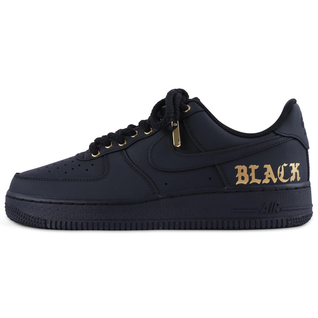 Nike Air Force 1 PU Abrasion Resistant Balance Low top Skateboard Shoes Unisex Black Gold CW2288-001(TEAM55-)