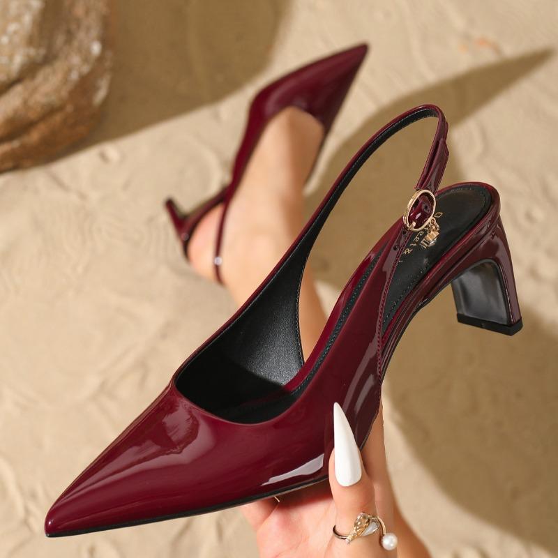 Fashion Pointed Toe Pumps Woman Sandals Patent Leather Elegant Office Woman Shoes Sexy Slingback High Heels Zapatos De Mujer