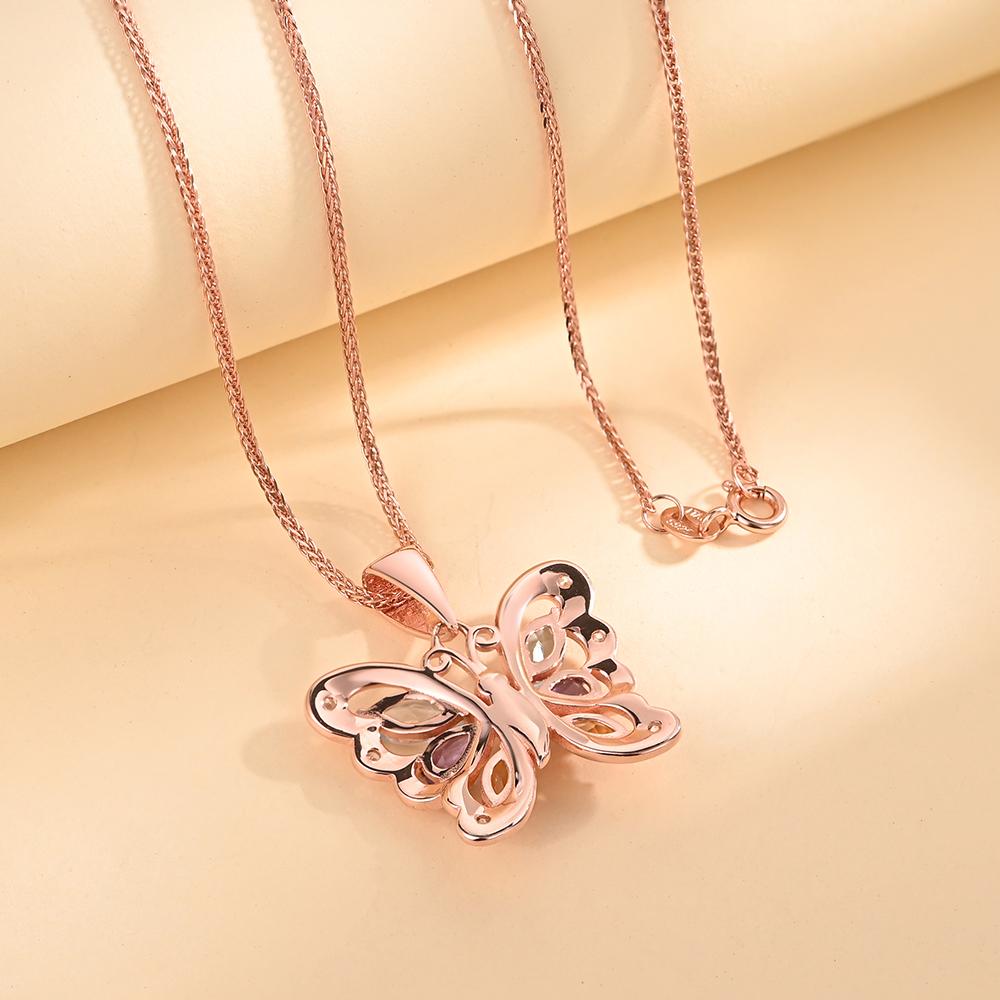 925 Sterling silver butterfly Pendant necklace with natural colorful gemstones topaz citrine amethyst birthstone fine jewelry