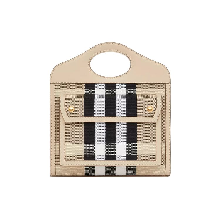 

Burberry Vintage Check Canvas Top Handle Bag Beige Leather Trim Handbag 80398561 Basic Set (Bag+Dust Bag)