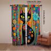 Set Of 2 Rustic Black Cat Curtain Vintage Watercolor Design Suitable Living Room Bedroom Many Other Occasions Polyester Perfect For Area