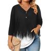 Womens 3/4 Length Sleeve Tops Plus Size Button Down V Neck Shirts Blouses Casual Printing Loose