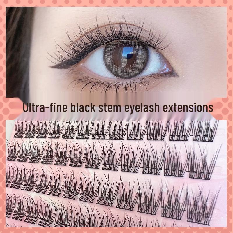 Moon Lady Baby Fishtail Trilogy False Eyelashes - Black Thin Stem Segmented Fairy Edition