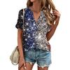 Fashion Womens Loose Summer Plain V Neck Button Button Short Sleeve Casual Tops