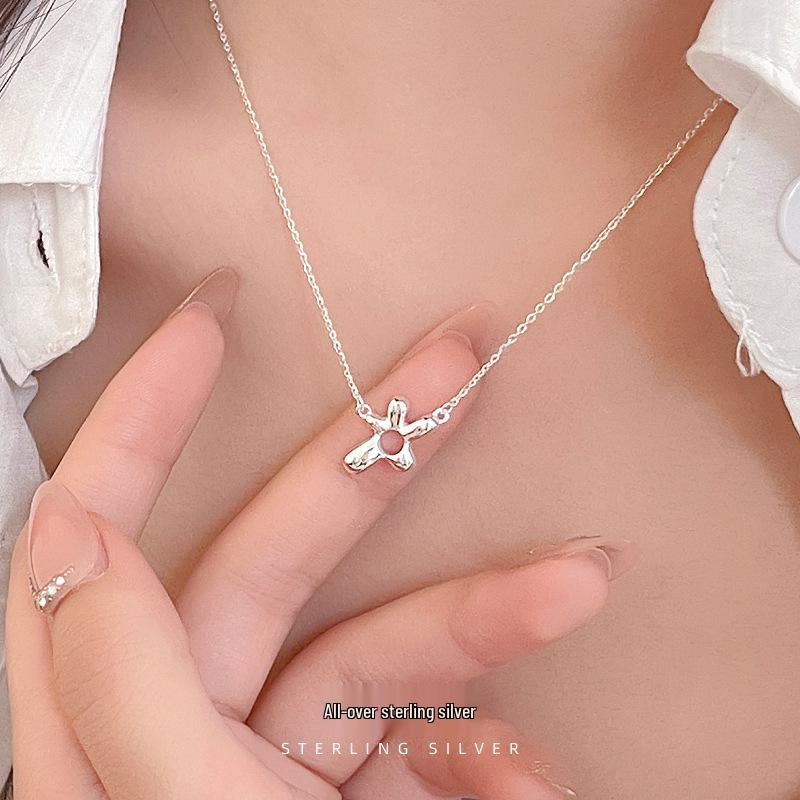 Cui Yan S925 Sterling Silver Irregular Flower Necklace for Women, Korean Style Clavicle Chain, Spring/Summer Collection.