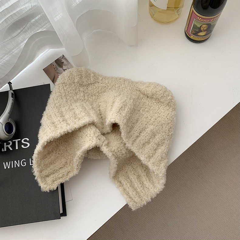 

Милая шерстяная шапка с мишкой женская осенне-зимняя, большой окружности головы, теплая шапка с защитой ушей, универсальная, для маленького лица, вязаная шапка, тренд M（56-58cm） бежевый