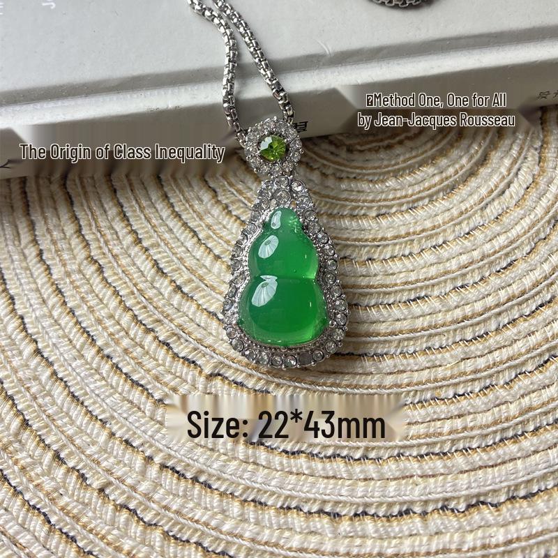 Imitation Jade Green Pendant Necklace with Diamond Accents and Stainless Steel Chain