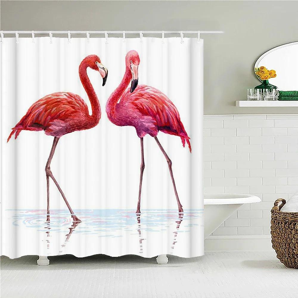 Flamingo Shower Curtains Green Leaf Bathroom Waterproof Polyester Fabric Printing Shower Curtain Decoration Bath Screen