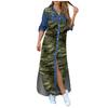 Fashion Womens Casual Loose Sexy Long Sleeve  Pocket Button Shirt Print Dress