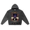 DTG Print Knitted Denim Zip-Up Hoodie Ethereal Shadow Brother Print Zipper Hoodies  