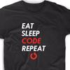 Eat Sleep Code T Shirt Funny Geek Math Nerd Computer Tee Tech Programmer Coder