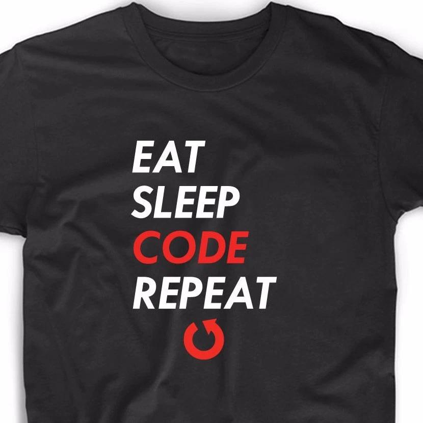 Eat Sleep Code T Shirt Funny Geek Math Nerd Computer Tee Tech Programmer Coder M