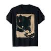 Cat Eating Sushi Graphic Tee - , Crew Neck,  Casual Pullover with Geometric Pattern, All-Season Comfort, Regular Fit