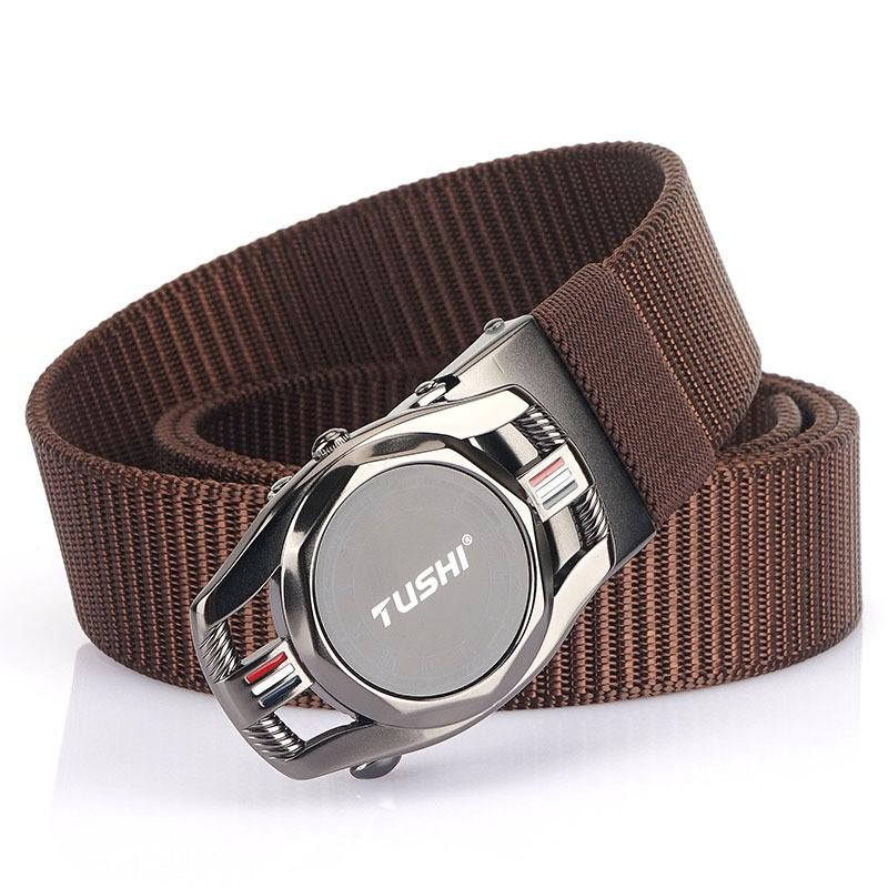 

3.5CM Leather Belt Men s Automatic Buckle Canvas Korean Style Fashionable All-matching Simple Nylon Knitted 120cm