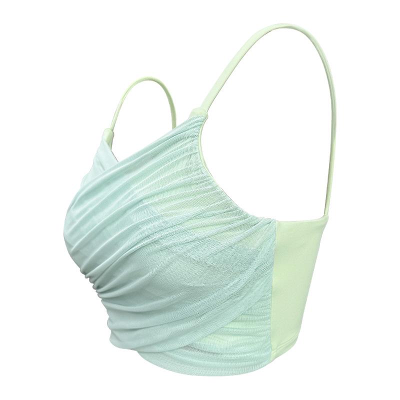 Women's Sleeveless Mesh Yoga Top with Built-in Sports Bra and Chest Pads