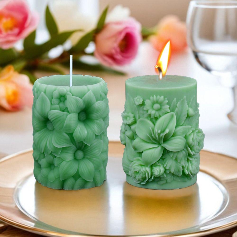 Flower Relief Flowers Cylinder Candle Mold Rose Resin Mold Cylindrical Candle Mould Candle Making