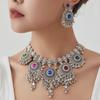 Indian Choker Necklace Set for Women, Ethnic Boho Crystal Beaded Jewelry Set with Tassel Earrings, Wedding Bridal Party Accessories