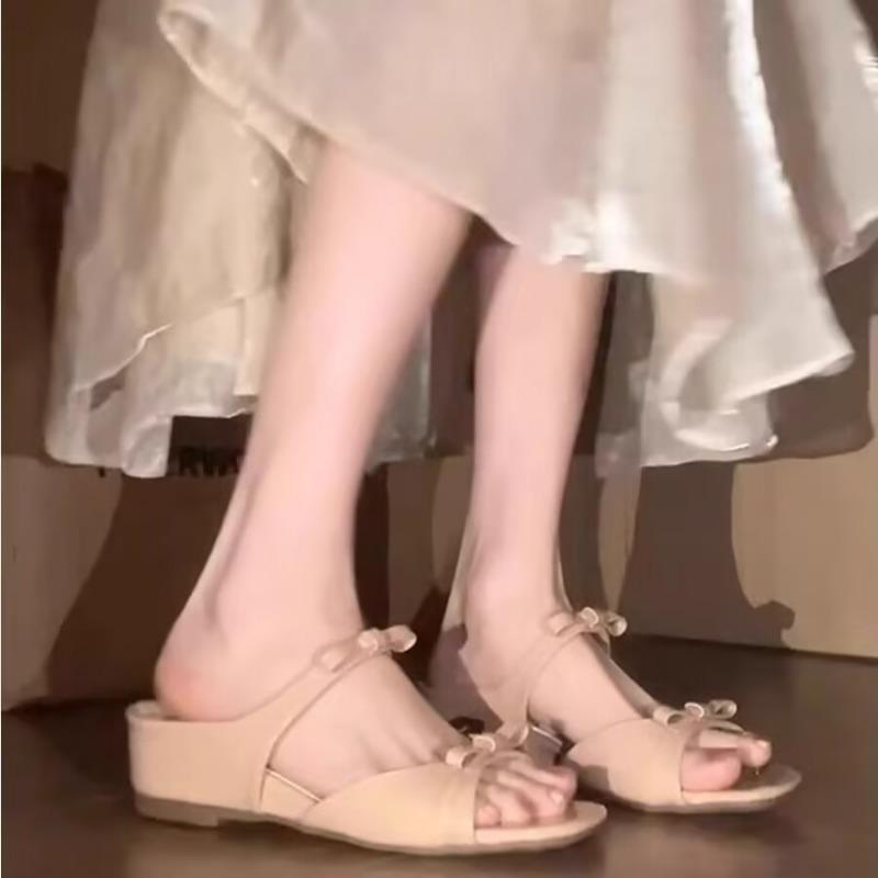 

Slippers wear high-end red patent leather naked pink bow wedges with huge good-looking cool slippers 40