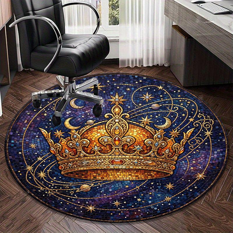 Royal Crown Stars Round Carpet Chair Cushion Round Entryway Rug, Soft Round Rugs for Living Room, Bedroom, Circle Carpet Decor Gifts