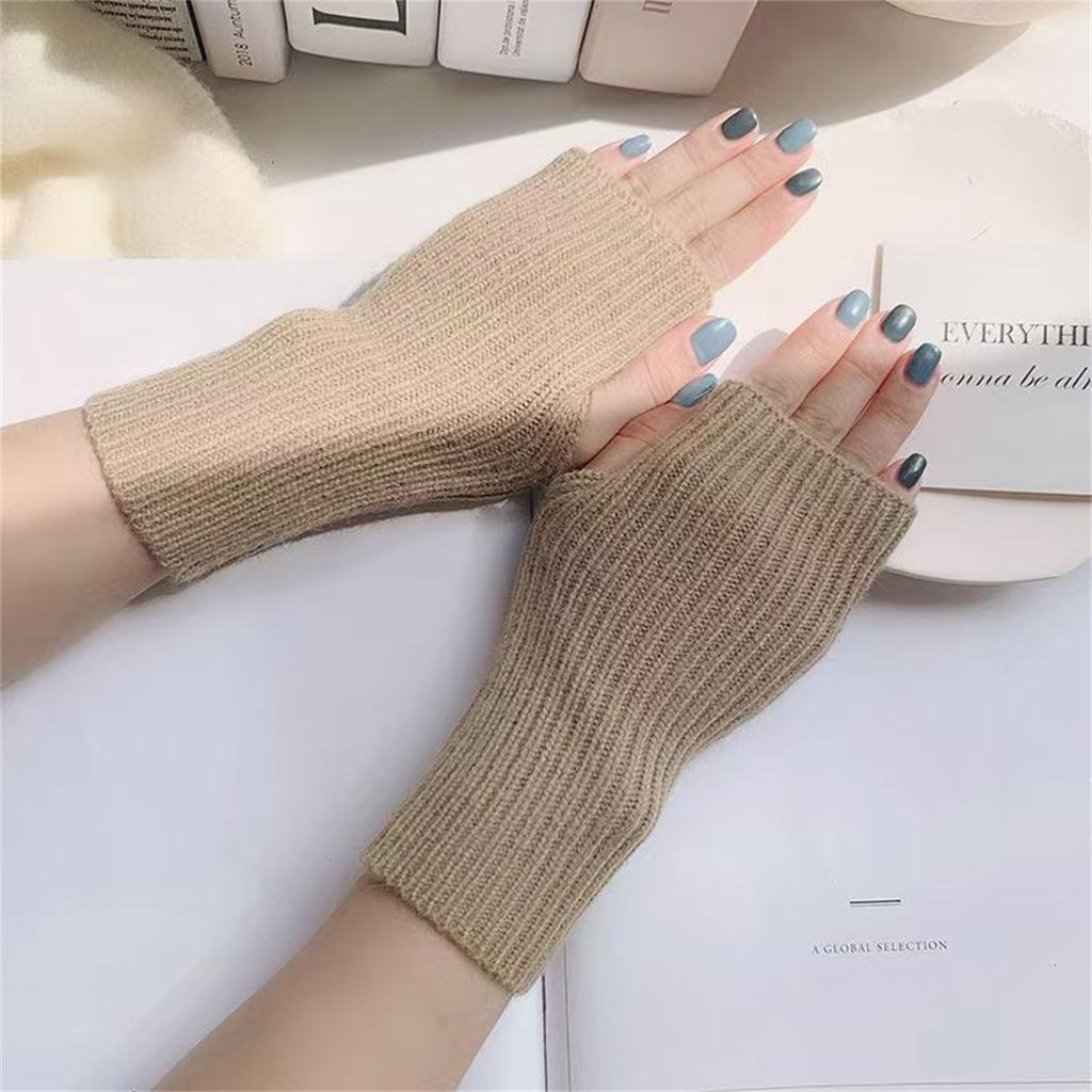 Women's winter solid half-finger gloves soft open finger versatile warm knitted arm sleeves writing warm student gloves