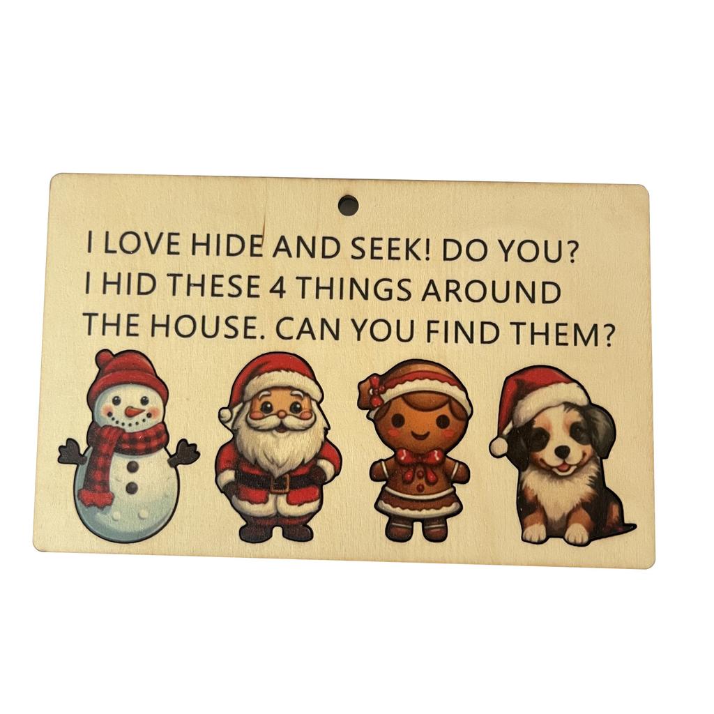 Christmas Wooden Sign Hide And Seek Family Toy, Fun Shape Matching Game