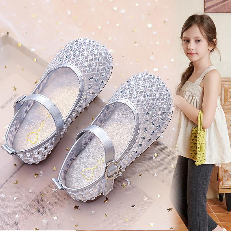 Girls Rhinestone Sandals New Spring Summer Soft Sole Princess Shoes Kids Pearl Hollow Trendy Shoes for Little Girls