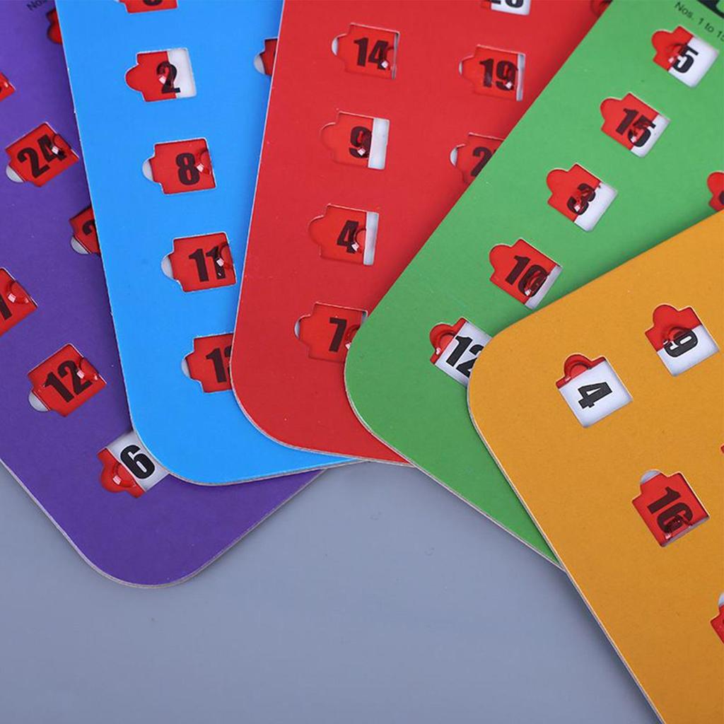 5 Pezzi Carte Gioco Bingo Scorrevoli Con Coperture e Cursori, Gioco Puzzle di Pensiero Logico, Carte Lotteria, Gioco di Festa per la Punta delle Dita