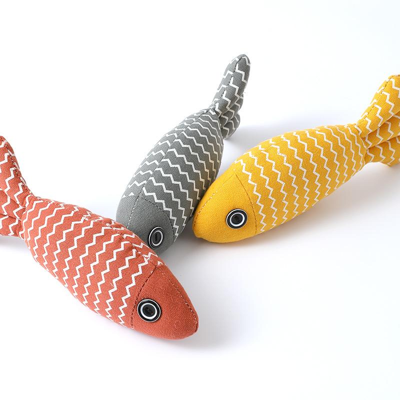 New Pippi Amoy Plush Cat Toy Wave Fish with Mint, Cat Self-hi Pet Toy