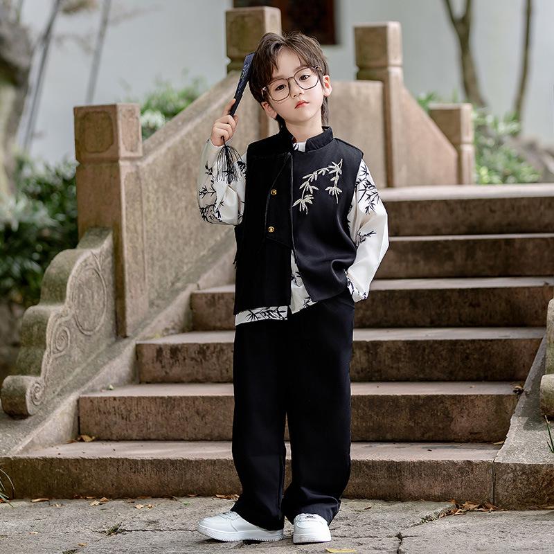 

Комплект Ханфу для мальчиков и девочек: Новый весенне-осенний китайский костюм тан для детей, костюм на праздник середины осени 90 cm