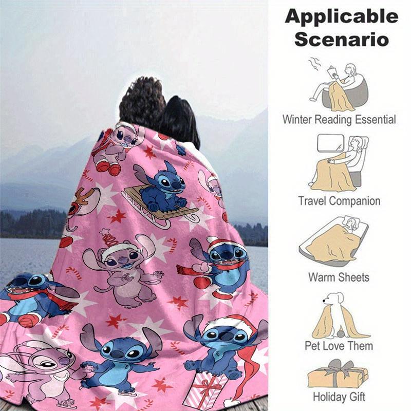 1pc Stitch Printing Blanket - Soft, All-Season Throw for Living Room, Beroom,Personalize Gift with Aorable Cartoon Esign