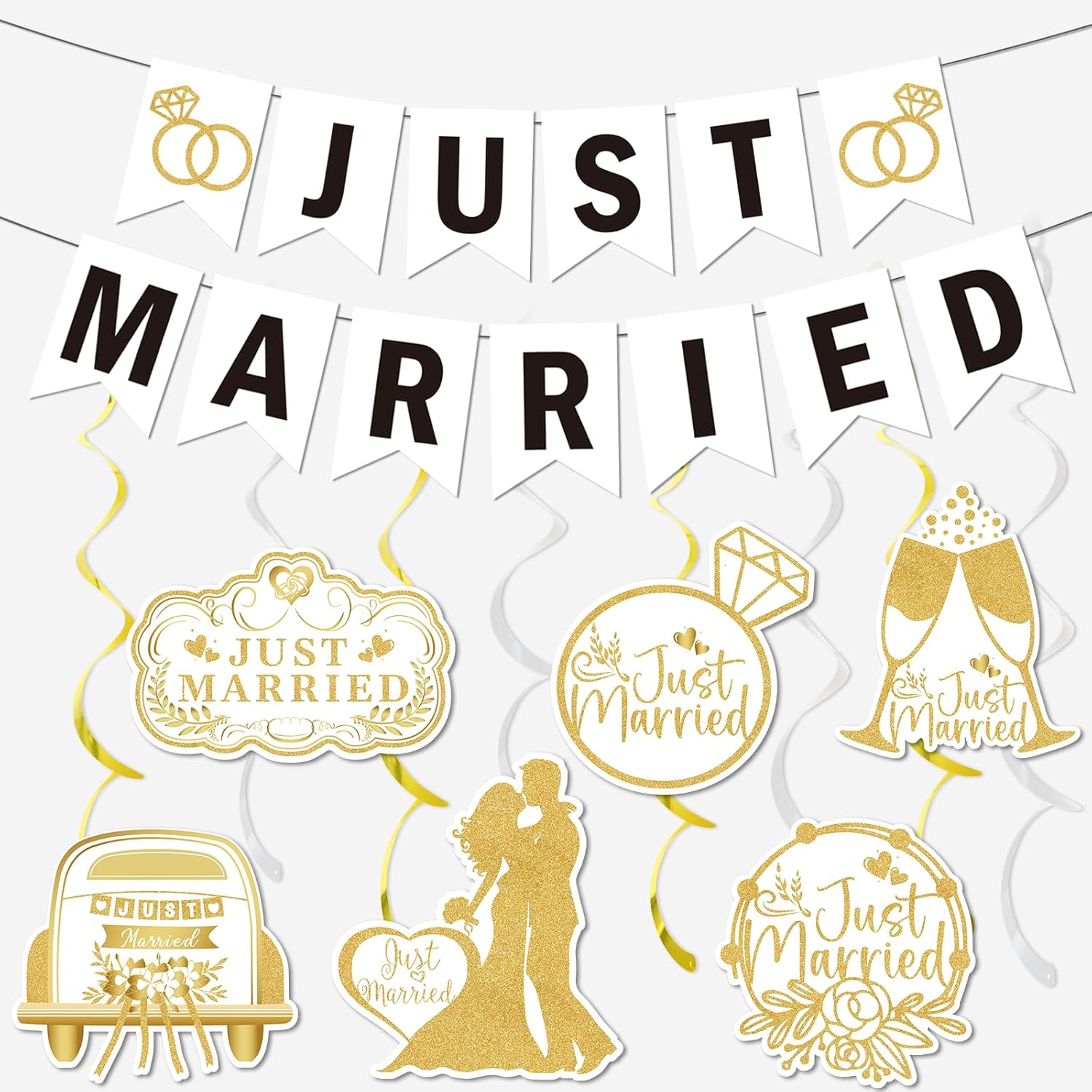 Just Married Banner Just Married Decorations Gold Glitter Wedding Banner Wedding Party Decorations