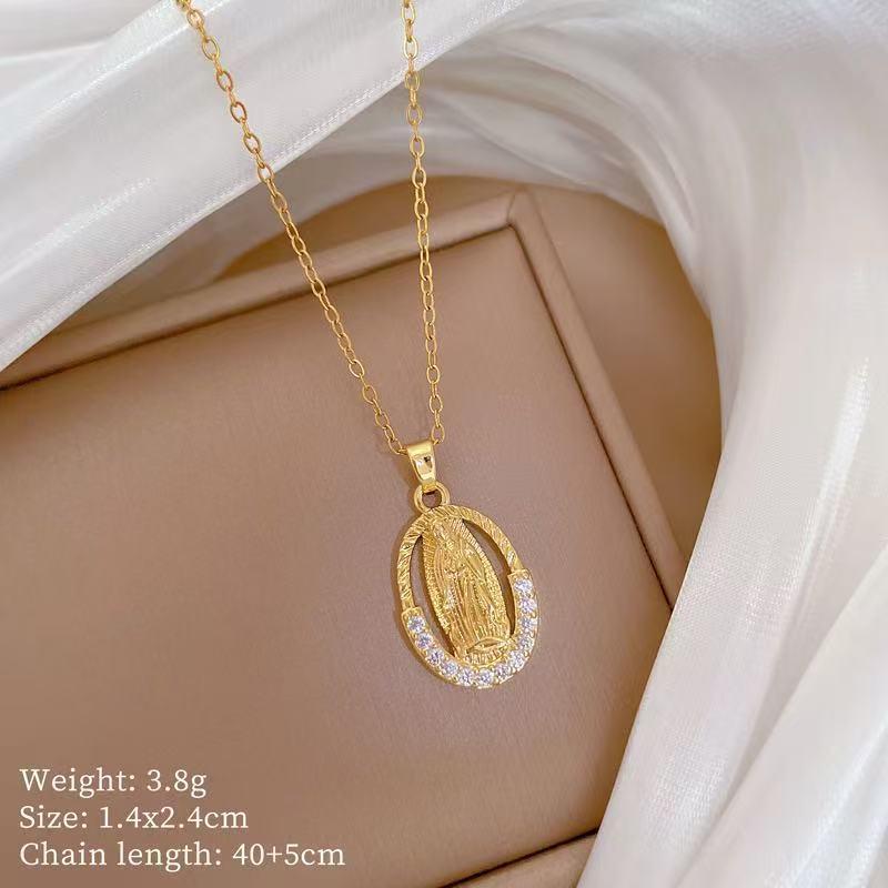 Gold Plated Maria Necklace Cubic Zircon Heart Choker For Women Mary Titanium Steel Chain Religious Jewelry