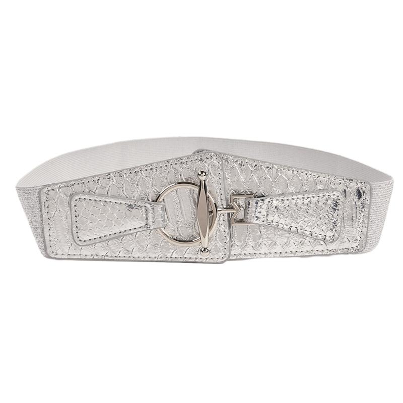 Women Elastic Corset Metallic Faux Leather Wide Waist Belt for Banquet Dresses 1