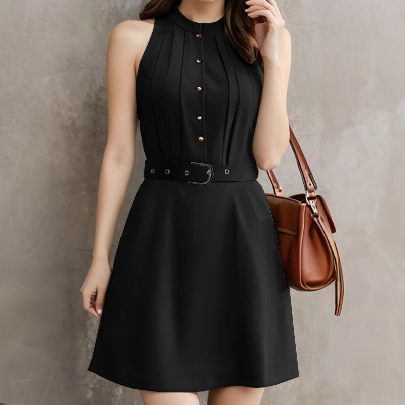 ZANZEA Women Summer Round Neck Casual Sleeveless Short Dress