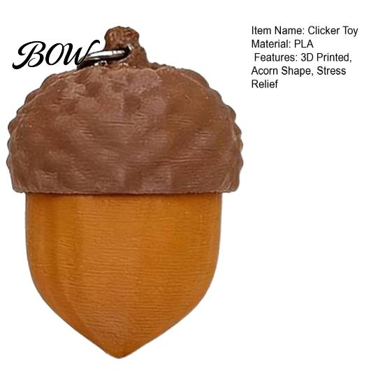 Realistic Acorn Toy 3D Printed Fidget Clicker, Fake Finger Stress Relief Desktop Push Toy, Gift for Kids Teens Adults Portable Accessory