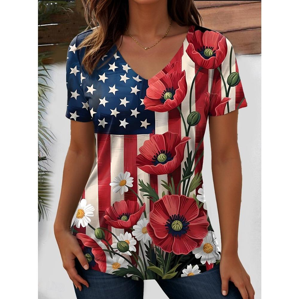 Independence Day Women's Patriotic Fourth of July T Shirt Flag Flag National Flag Stylish