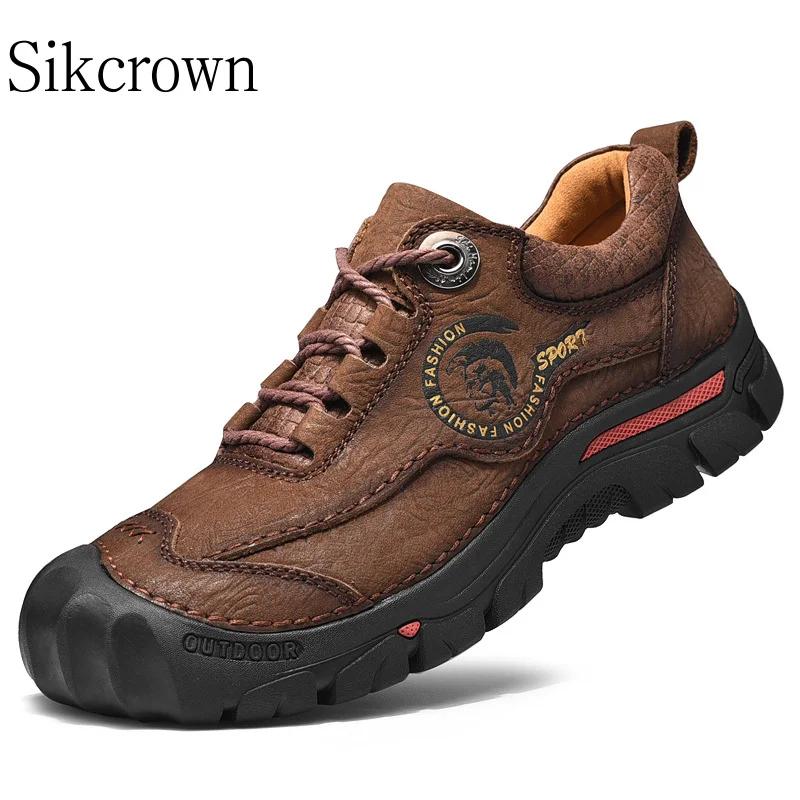 Fashion Brown Size 47 Men Leather Hiking Shoes Trekking Waterproof Sneakers Flats Comfortable Outdoor Walking Mountain Sports Shoes