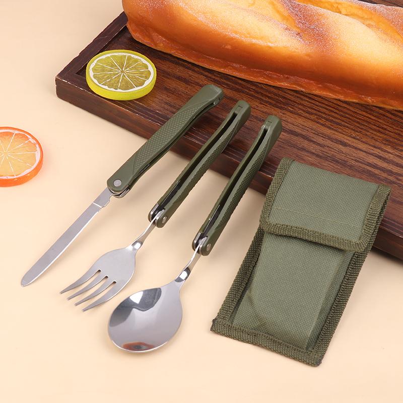 3ks přenosná mini sada nerezového nádobí Skládací sada příborů se lžící, vidličkou, noži pro venkovní kempování, piknik Talheres