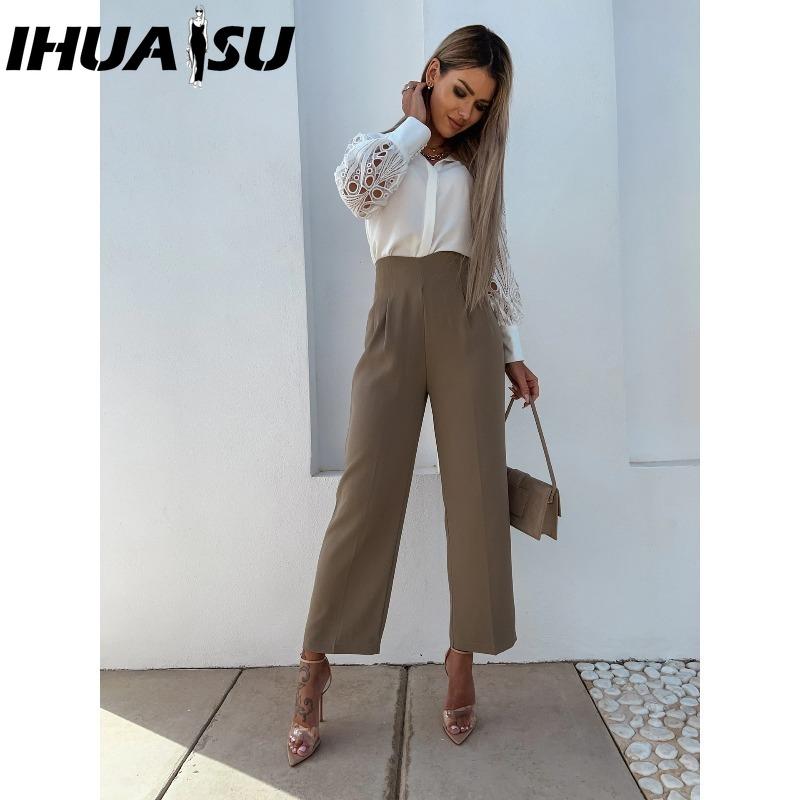 IHUASU Dámské módní ležérní jednobarevné s potiskem dlouhý rukáv POLO límec Blůzy & Košile