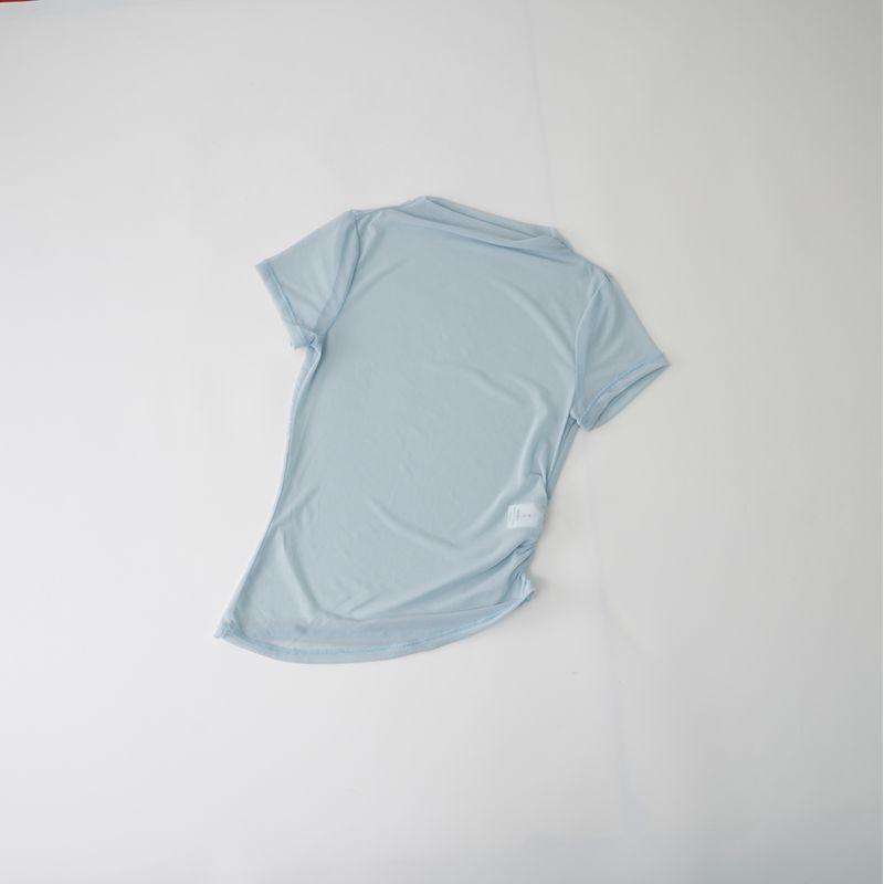 

Special-Interest Design Mesh Comfortable Tight Short Sleeve Quick-Drying Exercise T-shirt High Elastic Breathability Slim Looking Fitness Yoga Blouse Soft fog Blue S