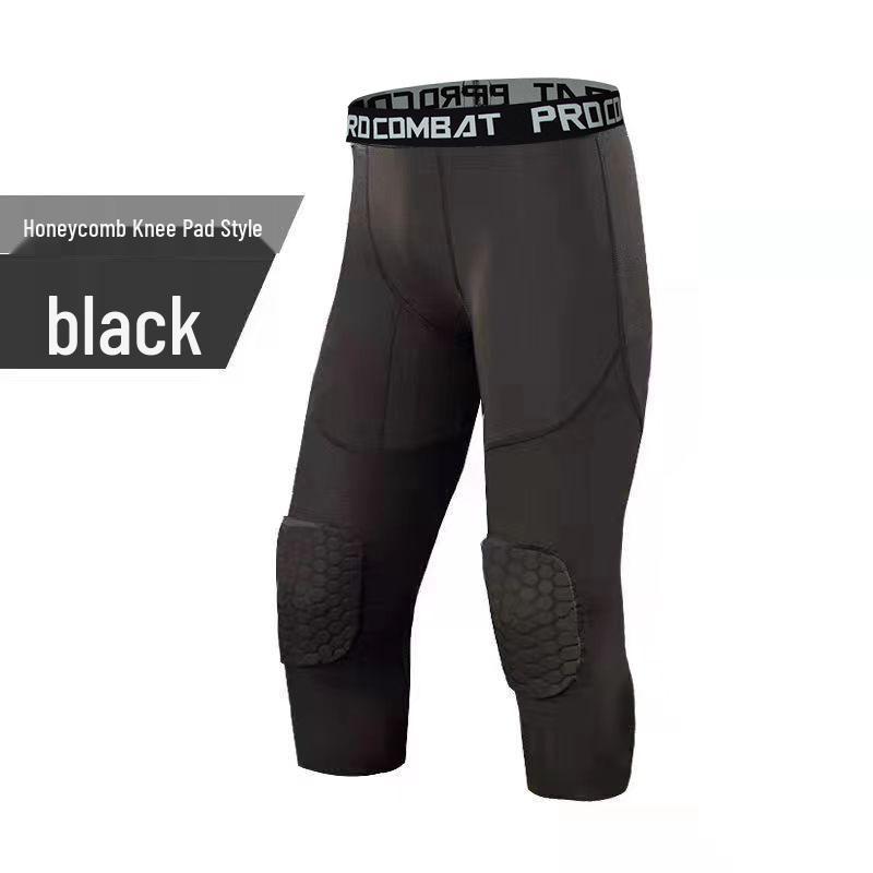 

Мужские высокоэластичные компрессионные тайтсы для тренировок по баскетболу с сотовой защитой от ударов - Длина семь восьмых для летнего бега и занятий спортом. XXXL чёрный